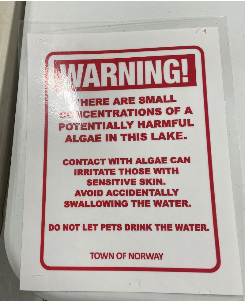 town-officials-post-warning-signs-about-algae-bloom-on-hobbs-pond-in-norway